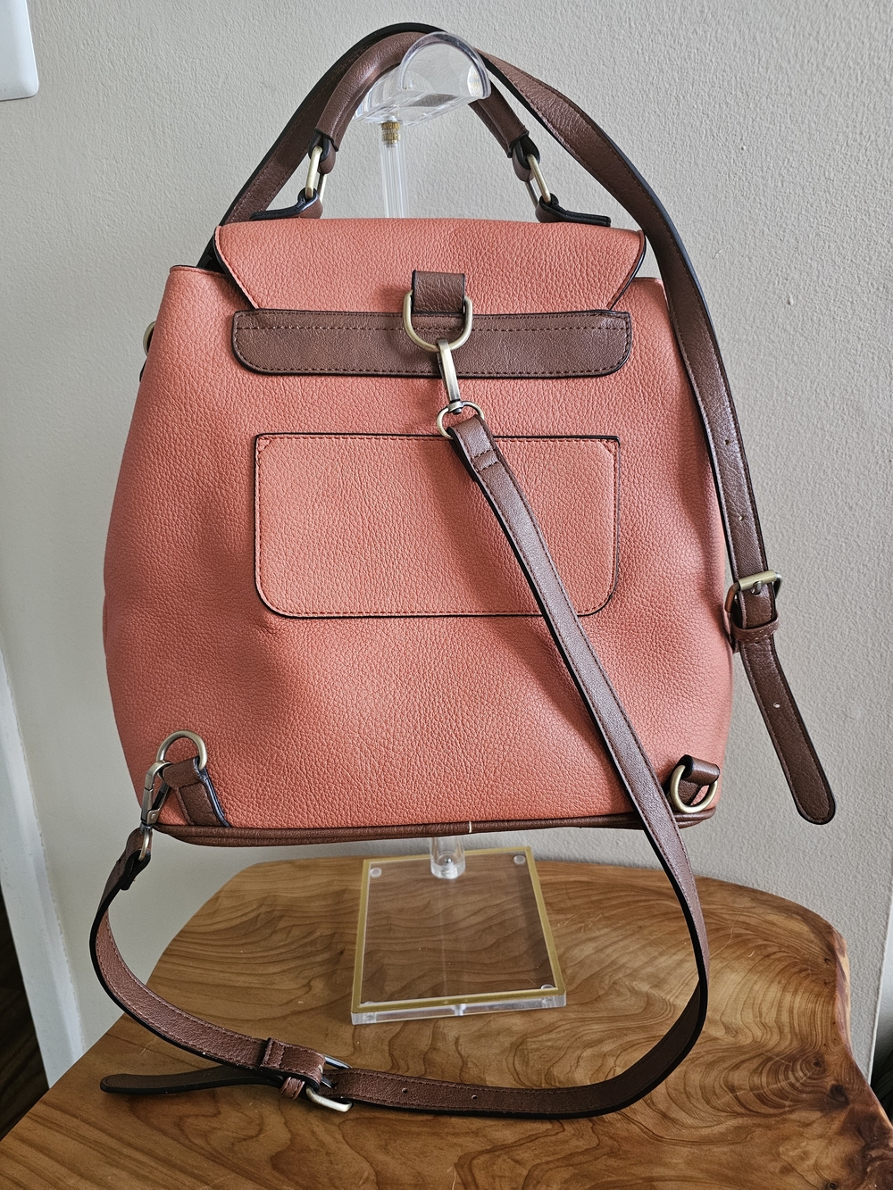 Jen & Co Convertible Top-Handle Satchel in Coral with Brown Trim - Picture 3 of 7